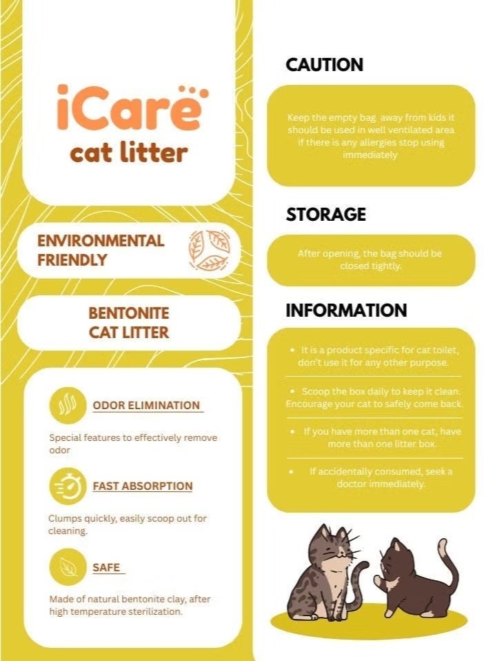 iCare Bentonite Cat Litter - Lemon Flavour - 5Liters - Image 3